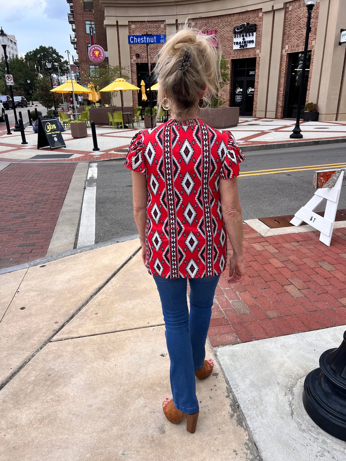 Aztec Ruffled Sleeve Top