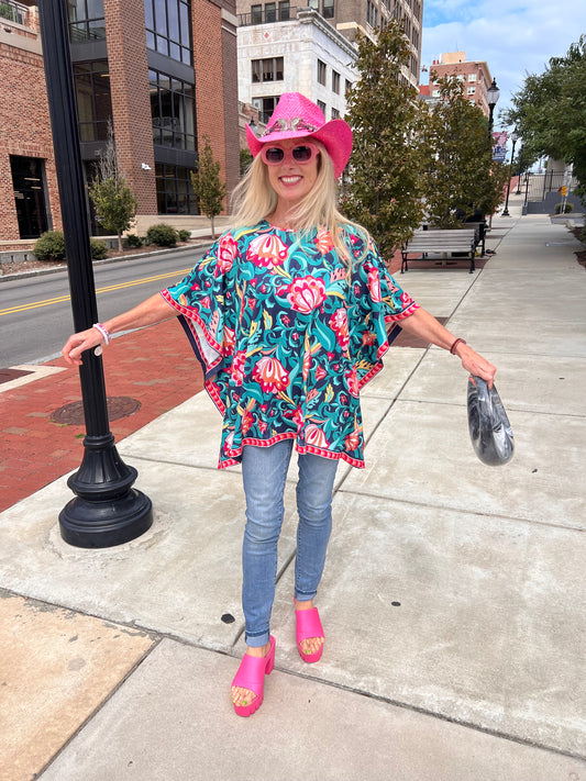 Multicolored Floral Printed Poncho