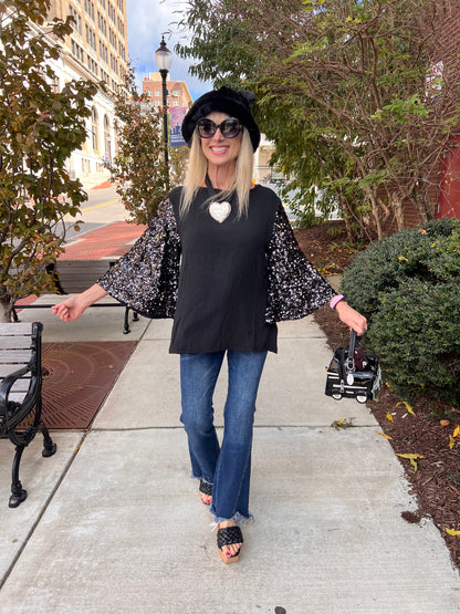 Black Sequin Bell Sleeves