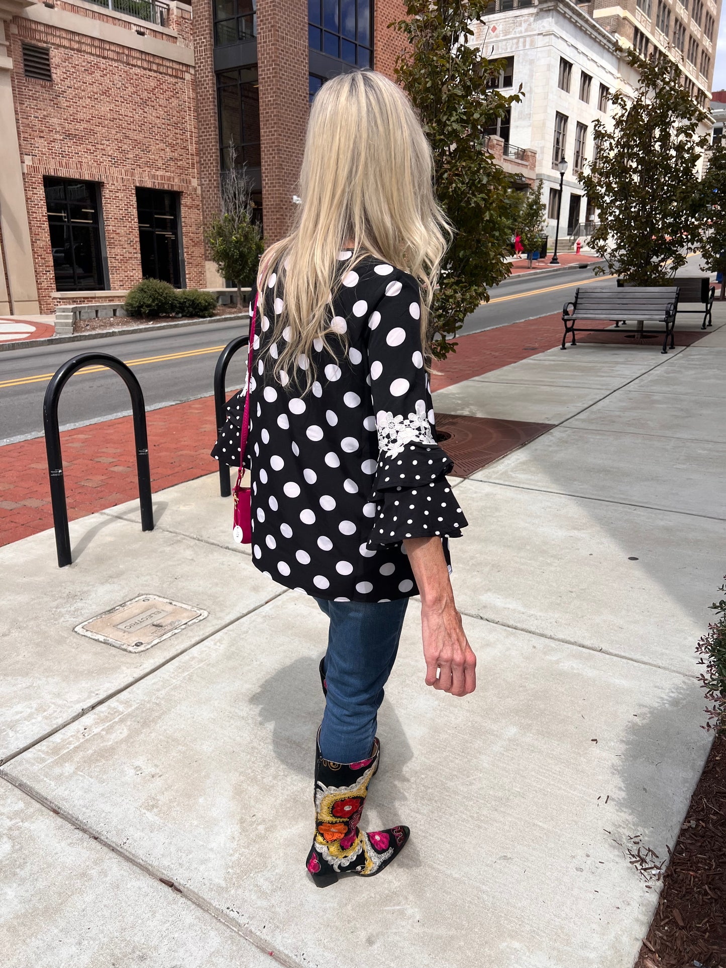 Black Polkadot lace trim sleeve