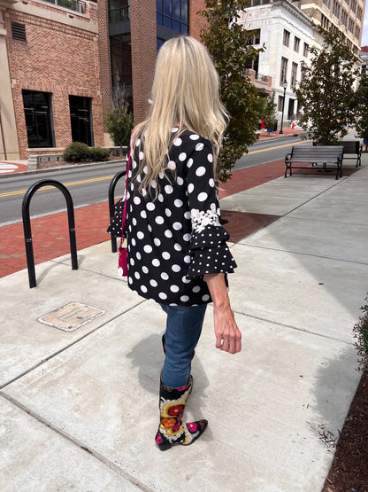 Black Polkadot lace trim sleeve