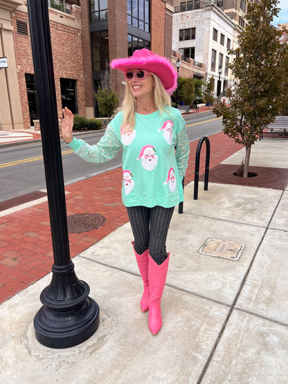 Mint HoHoHo Long Sleeve Sequin Top