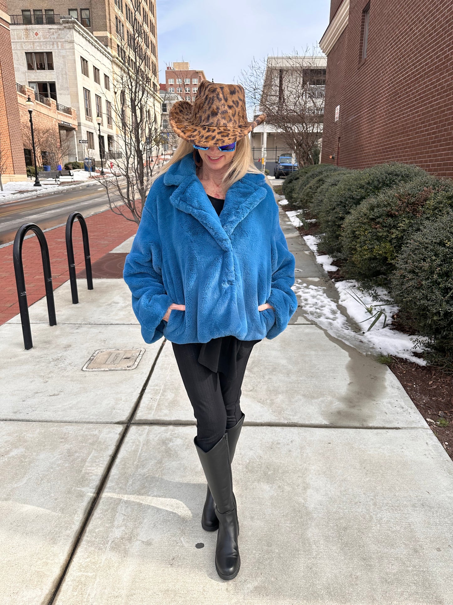 Fuzzy Faux Fur Printed Cowboy Hat