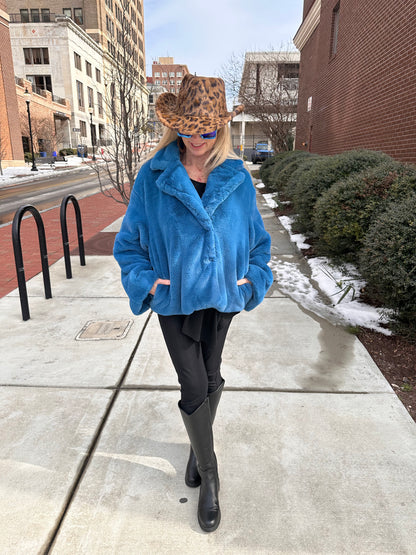 Fuzzy Faux Fur Printed Cowboy Hat