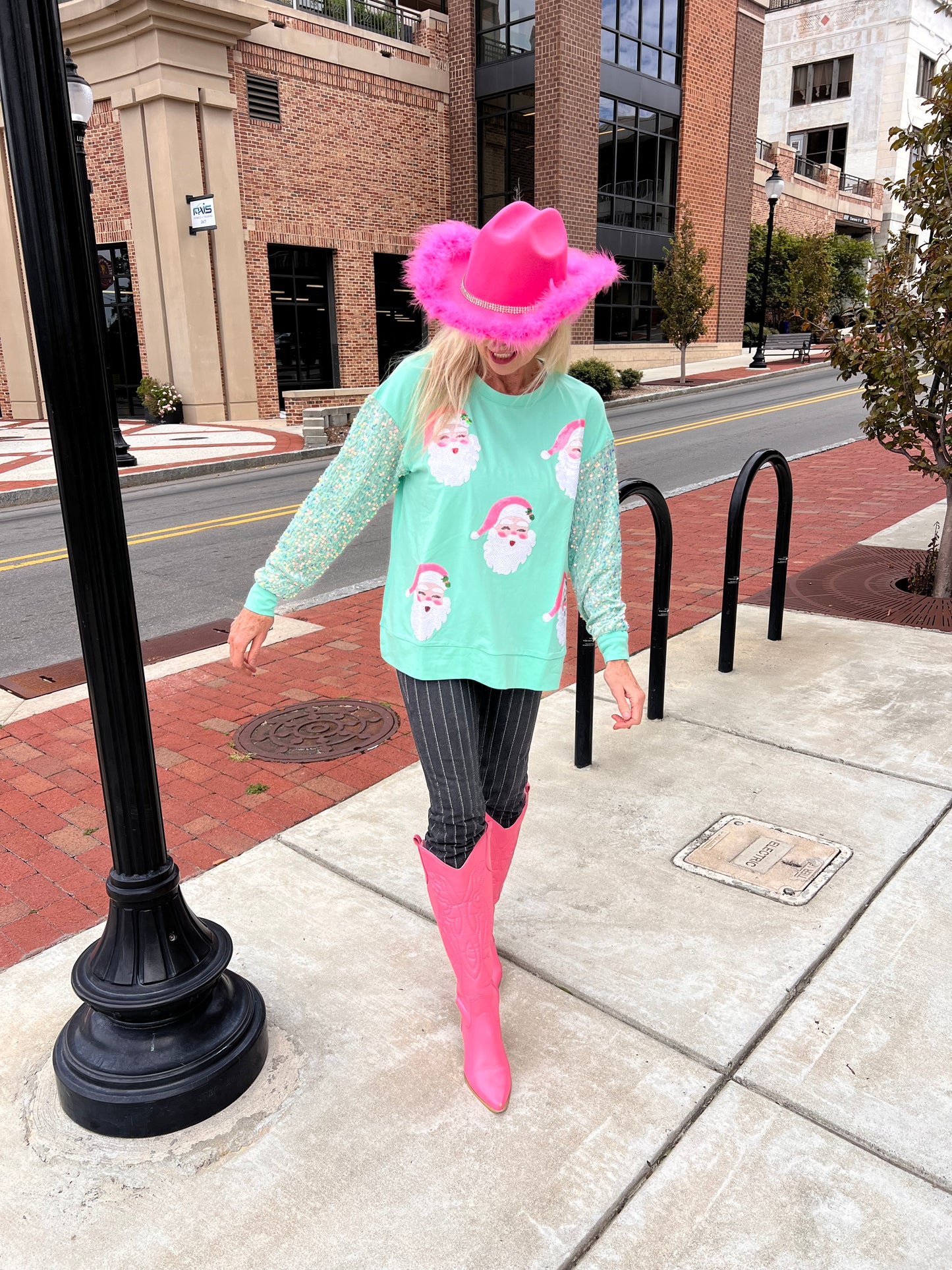 Mint HoHoHo Long Sleeve Sequin Top