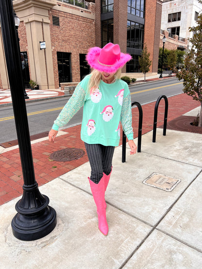 Mint HoHoHo Long Sleeve Sequin Top