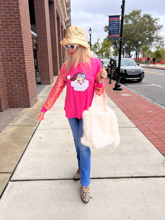 Pink Long Sleeve  Santa Top
