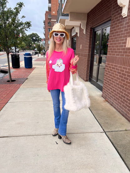 Pink Long Sleeve  Santa Top