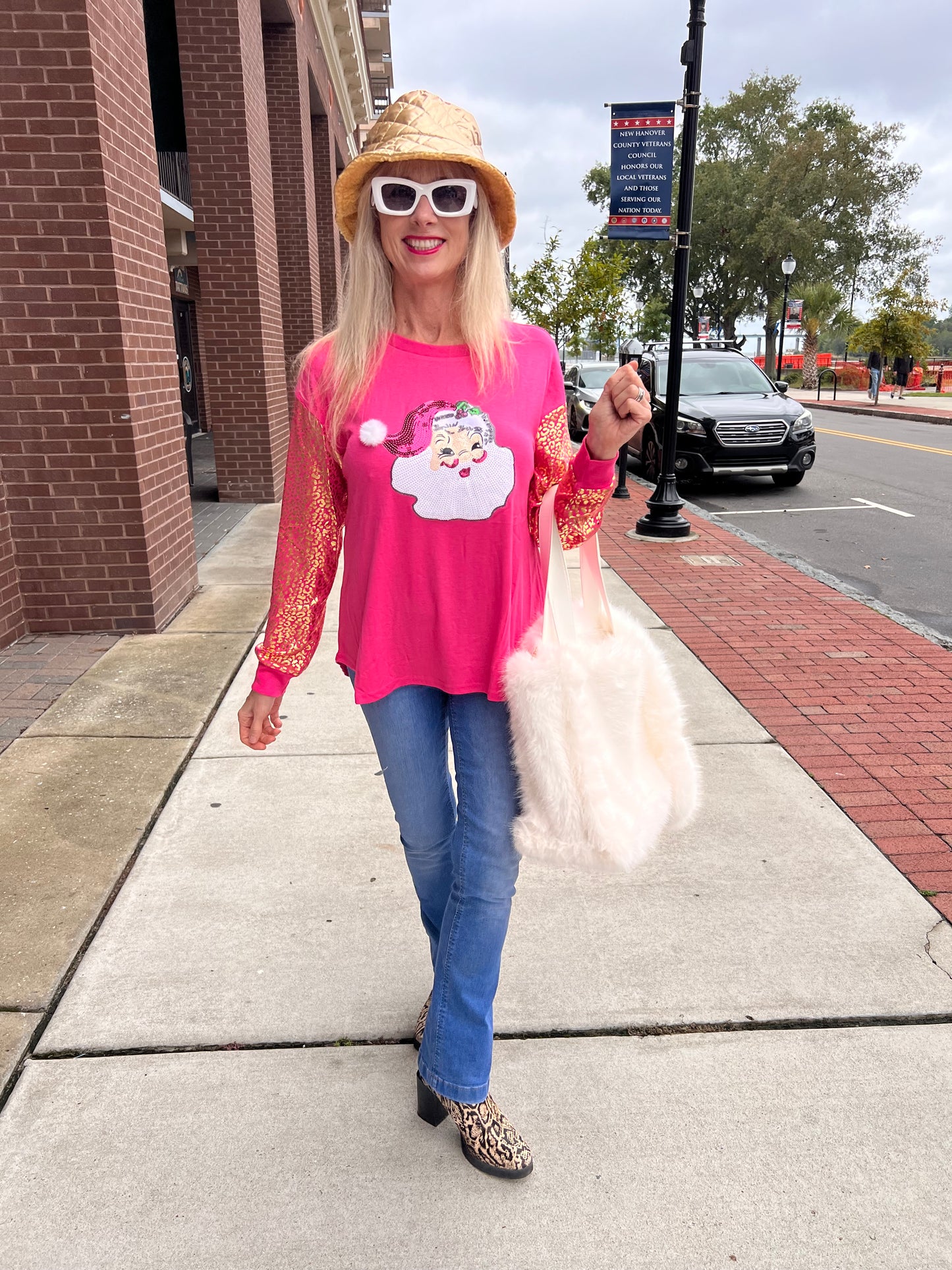 Pink Long Sleeve  Santa Top