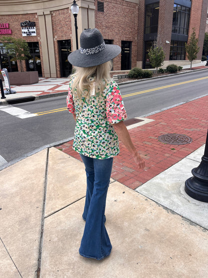 Embroidered Balloon Sleeve Top