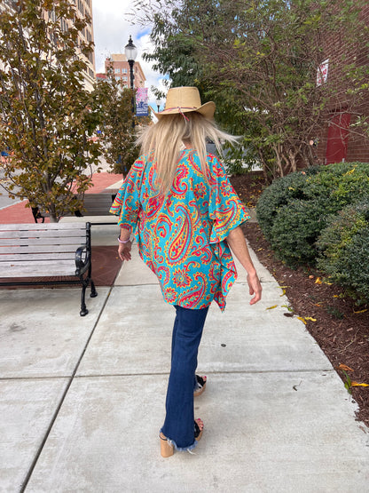 Western Paisley Poncho Top