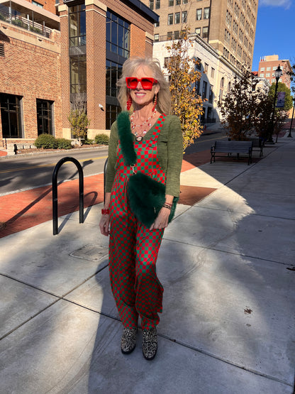 Red & Green Checkered Jumpsuit