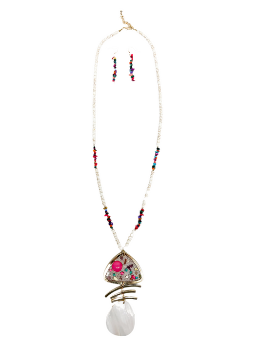 Multiple abstract beachy pendant necklace set