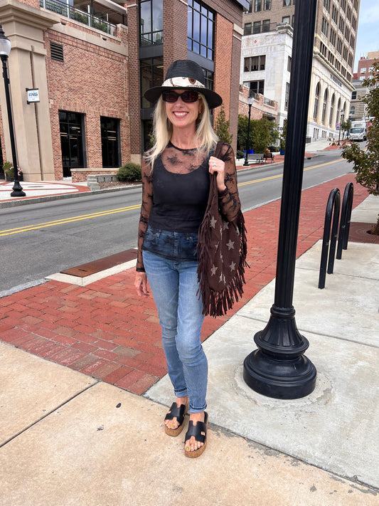 Black sheer floral lace top