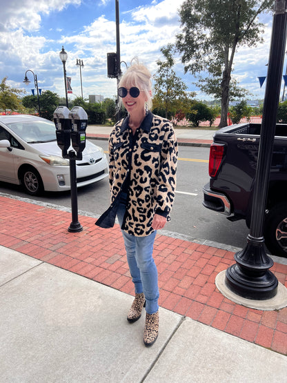 Sherpa Black Trimmed  Button Up Jacket