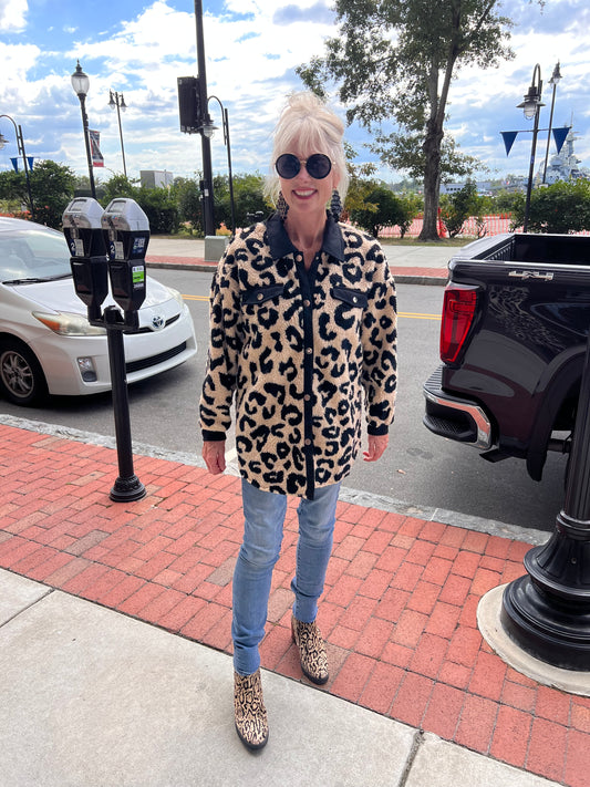 Sherpa Black Trimmed  Button Up Jacket