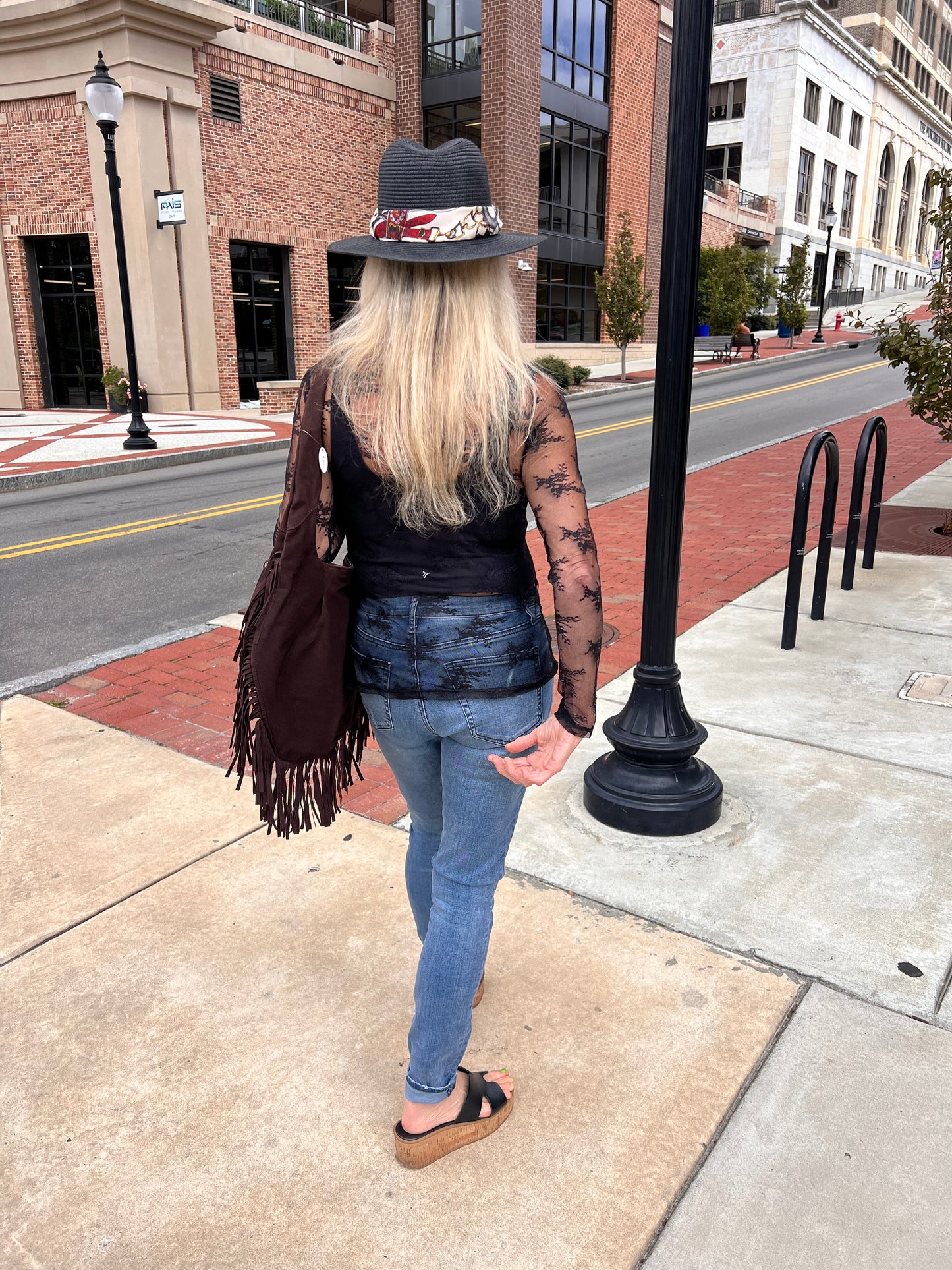 Black sheer floral lace top
