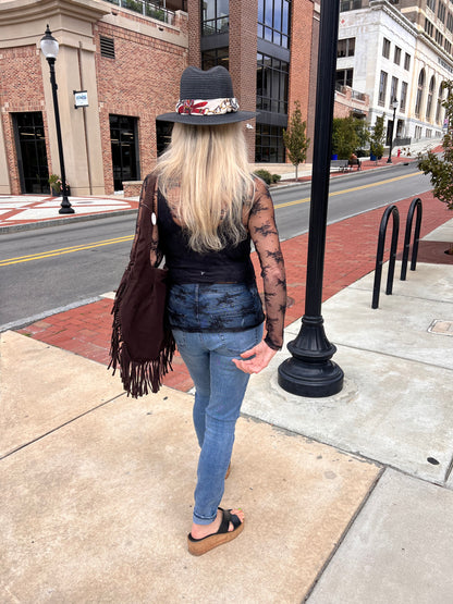 Black sheer floral lace top