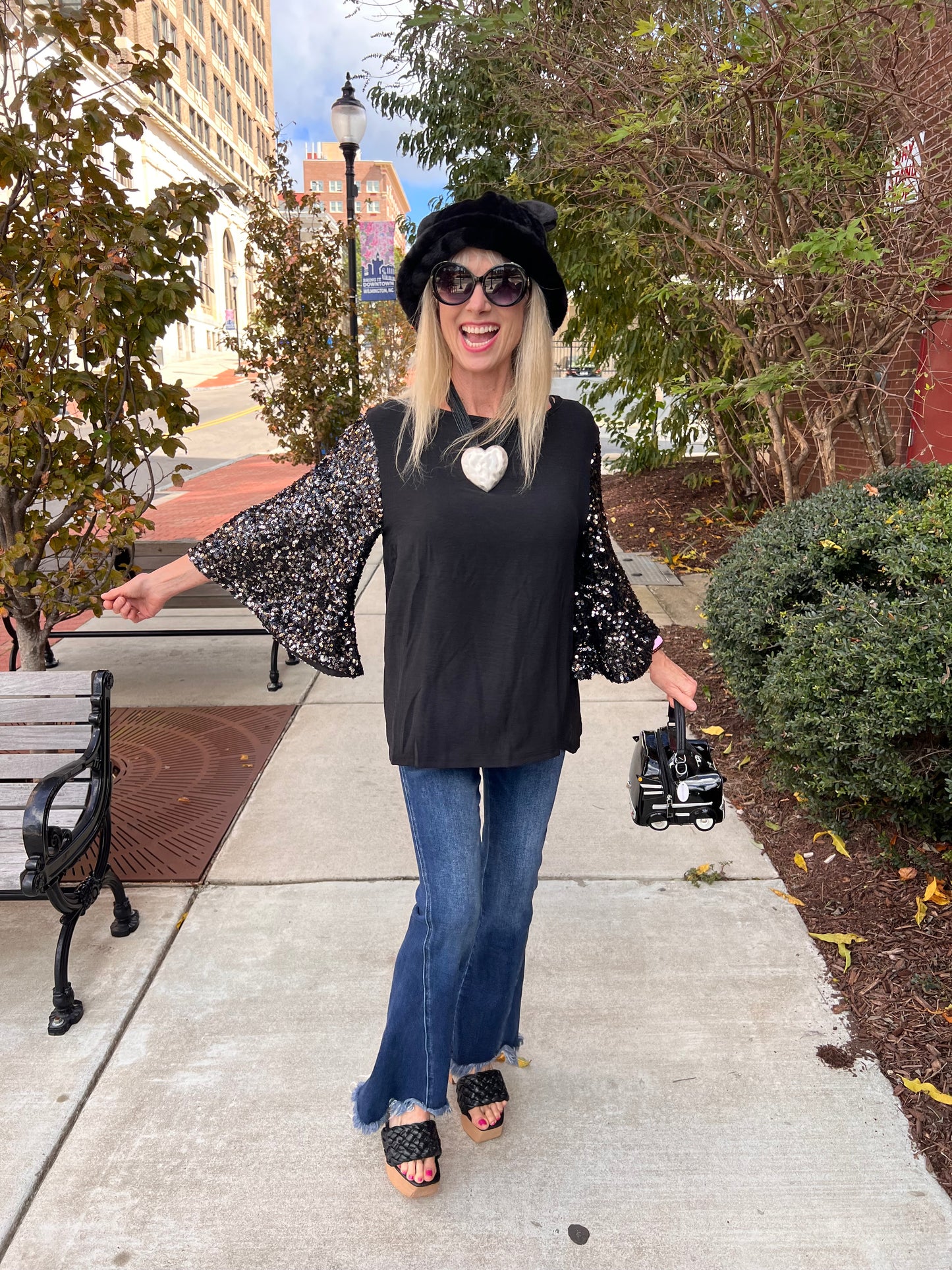 Black Sequin Bell Sleeves