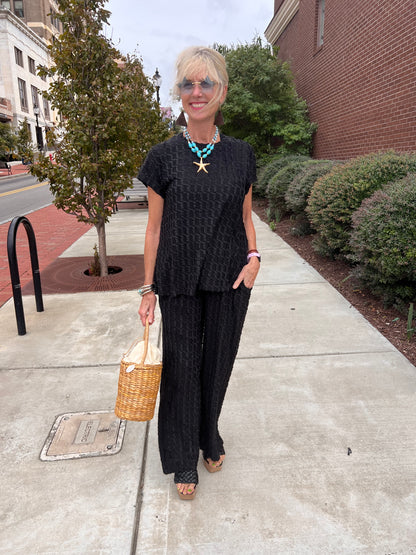 Textured Black Pant Set