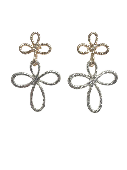 Gold and silver bow earrings