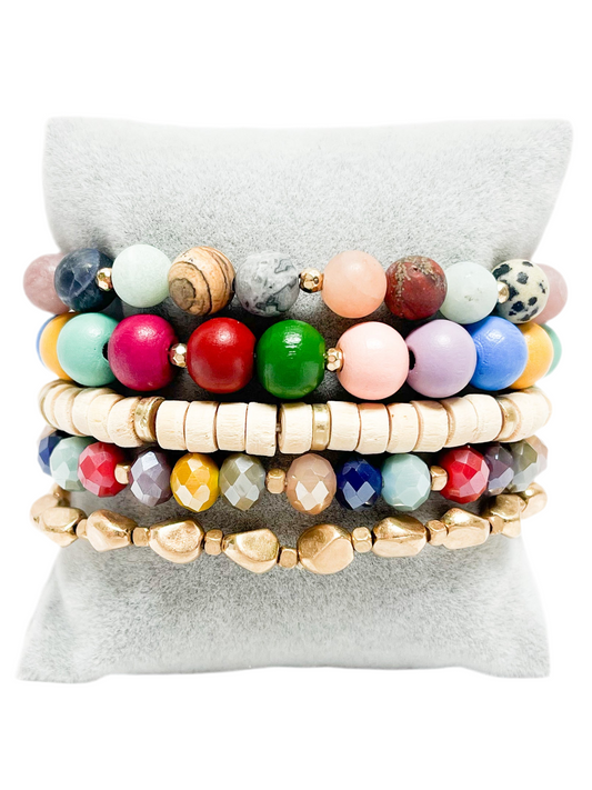 Layered multicolored beaded bracelet