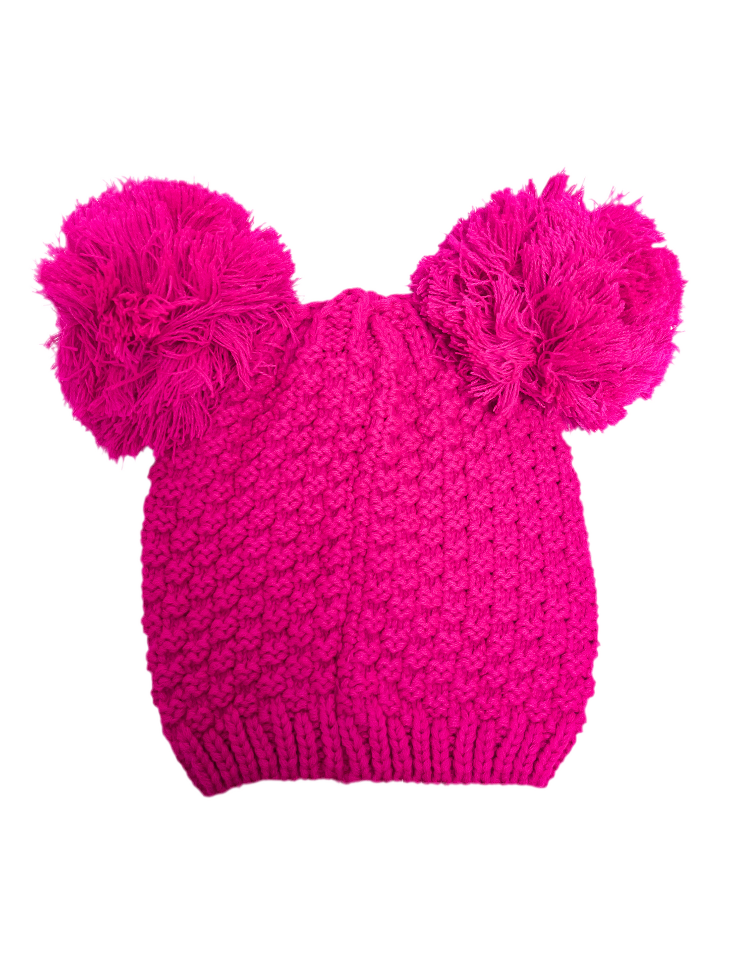 Double pink pom pom beanie hat