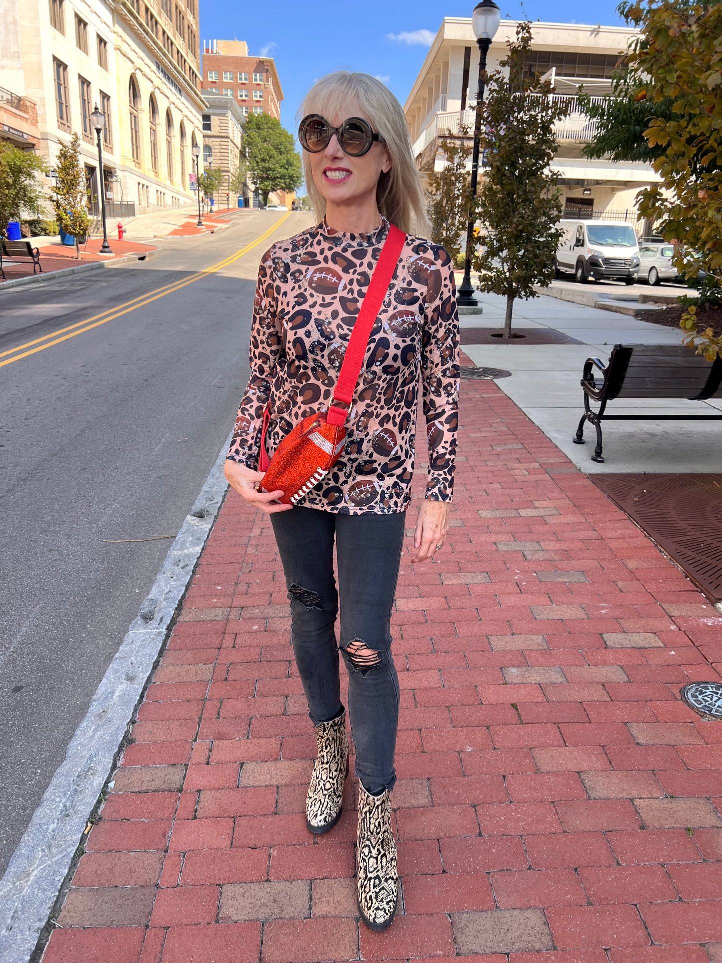 Sheer football printed top