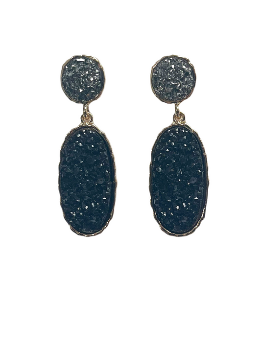 Black Crystal Oval earrings