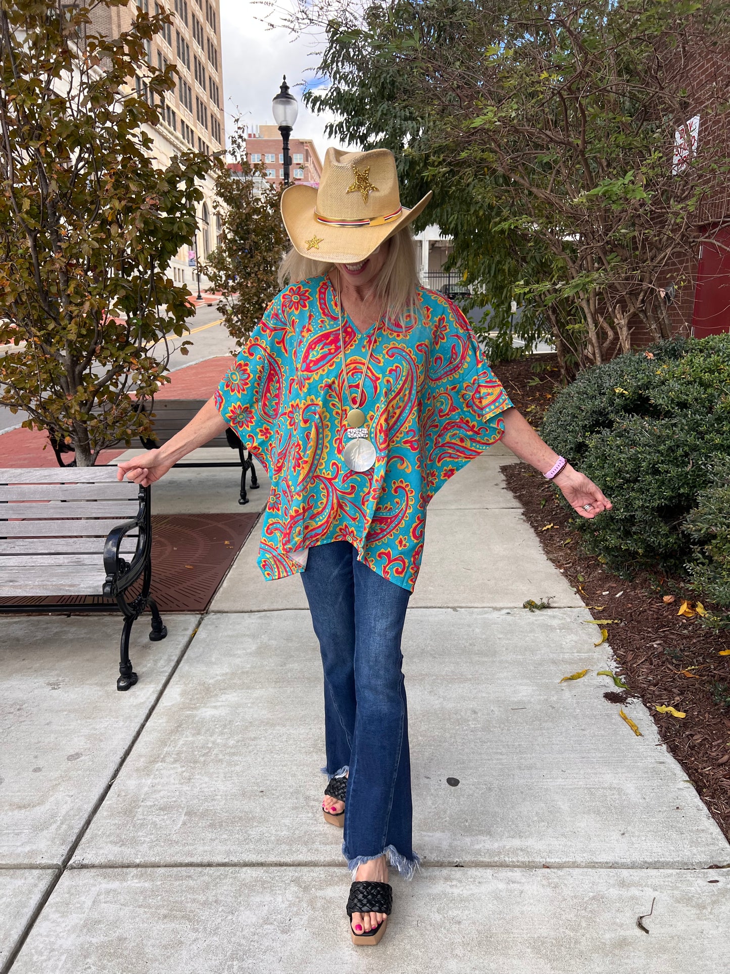 Western Paisley Poncho Top