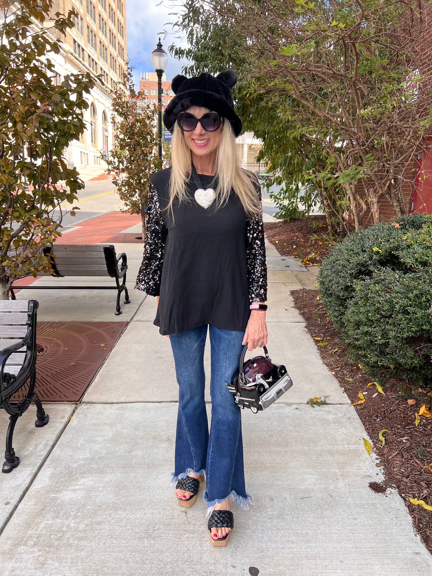 Black Sequin Bell Sleeves