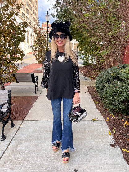 Black Sequin Bell Sleeves