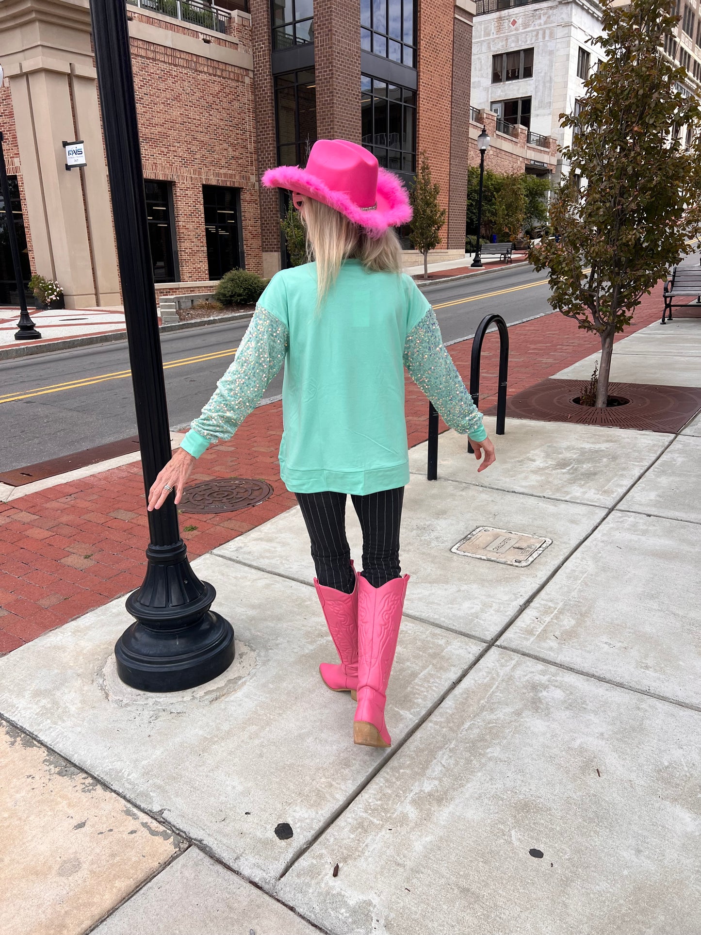 Mint HoHoHo Long Sleeve Sequin Top