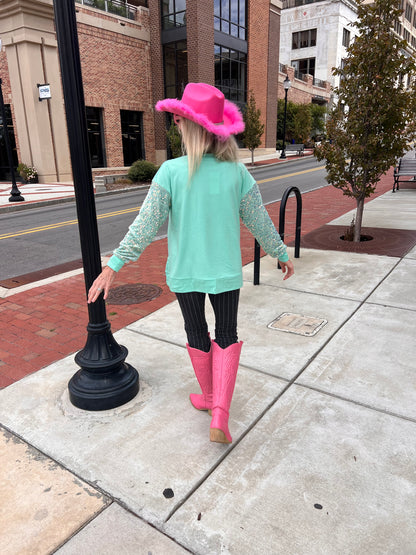 Mint HoHoHo Long Sleeve Sequin Top