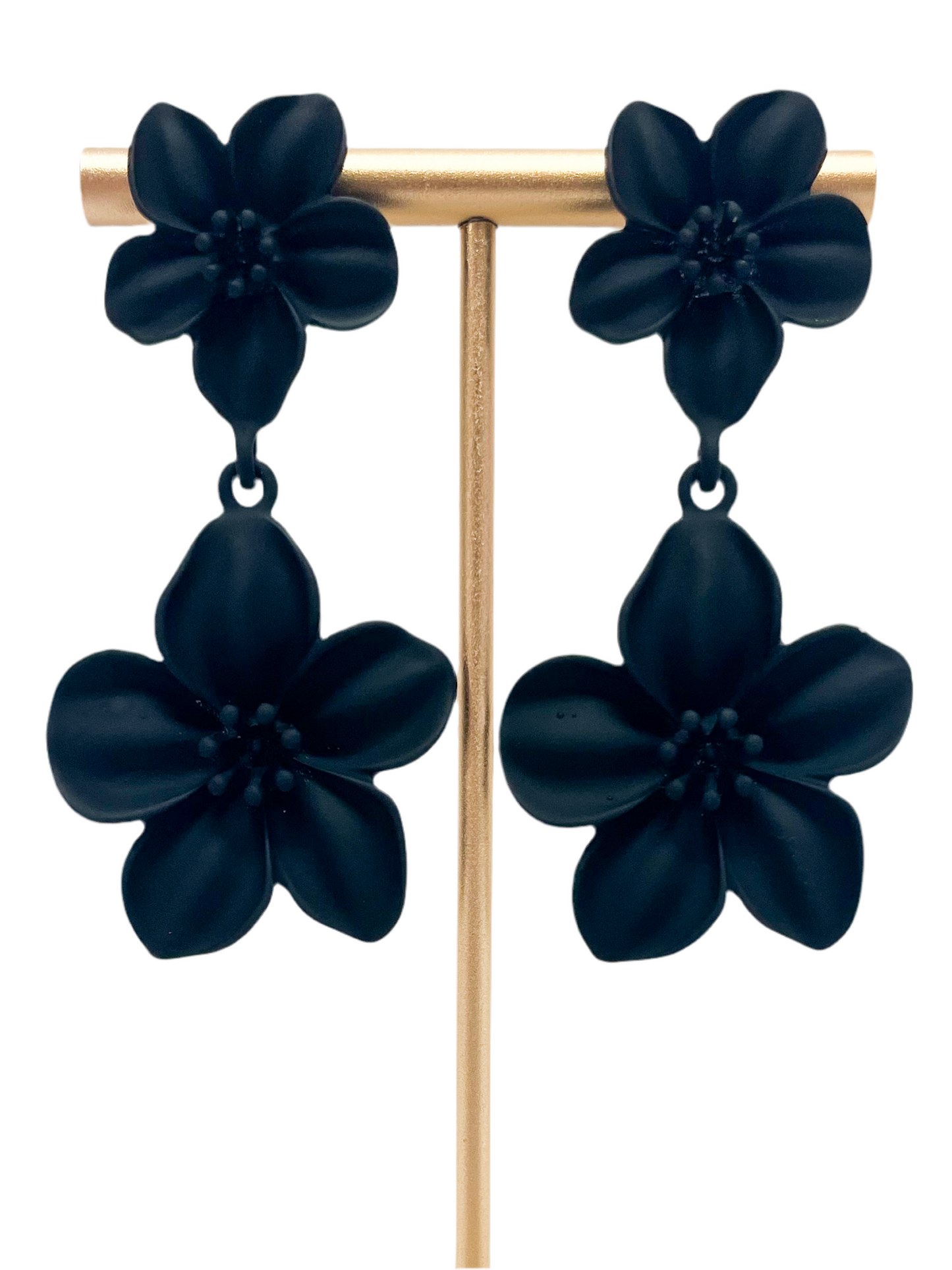 Black double petal dangle earrings