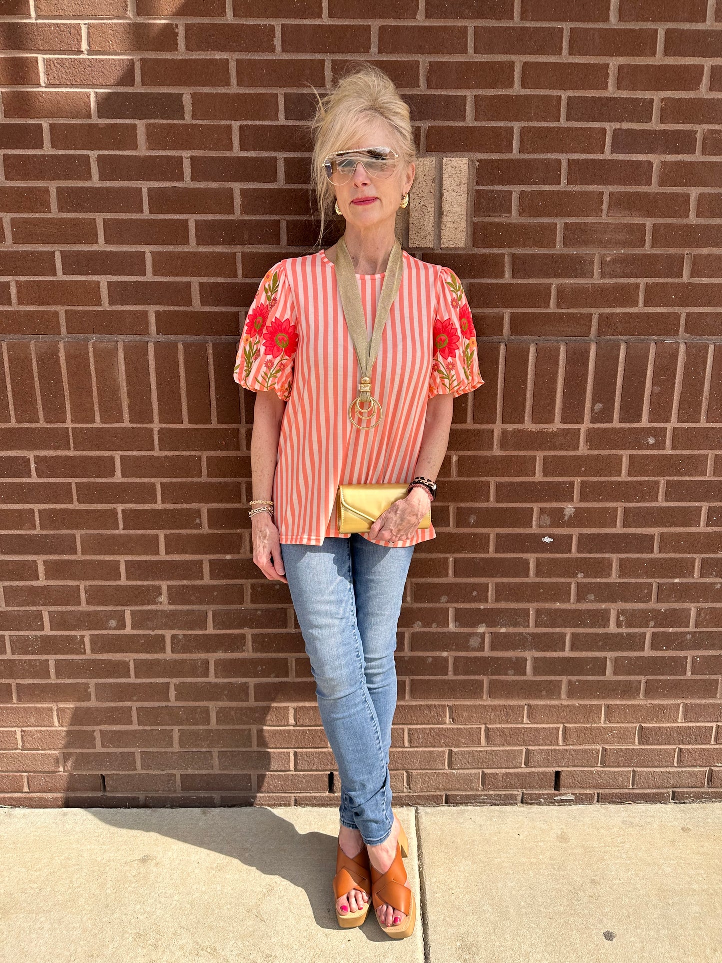 Striped floral sleeve top