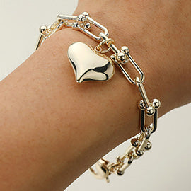 Heart Charm Chain Link Bracelet