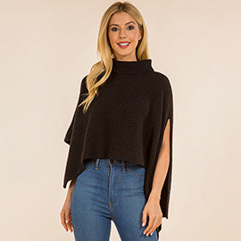 Mock Neck Asymmetrical Cape Poncho
