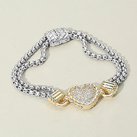 Heart Charm w/Double Chain Magnetic Bracelet
