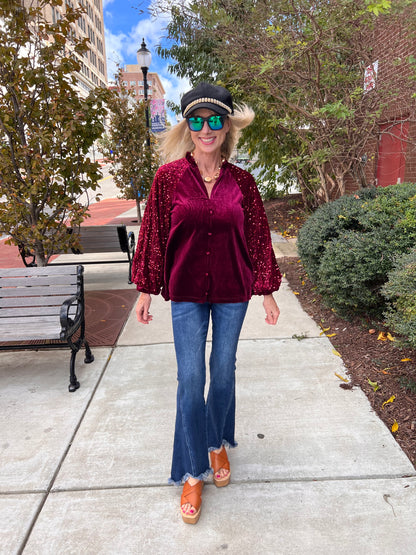 Burgundy Fleece w/Sequin Long Sleeves