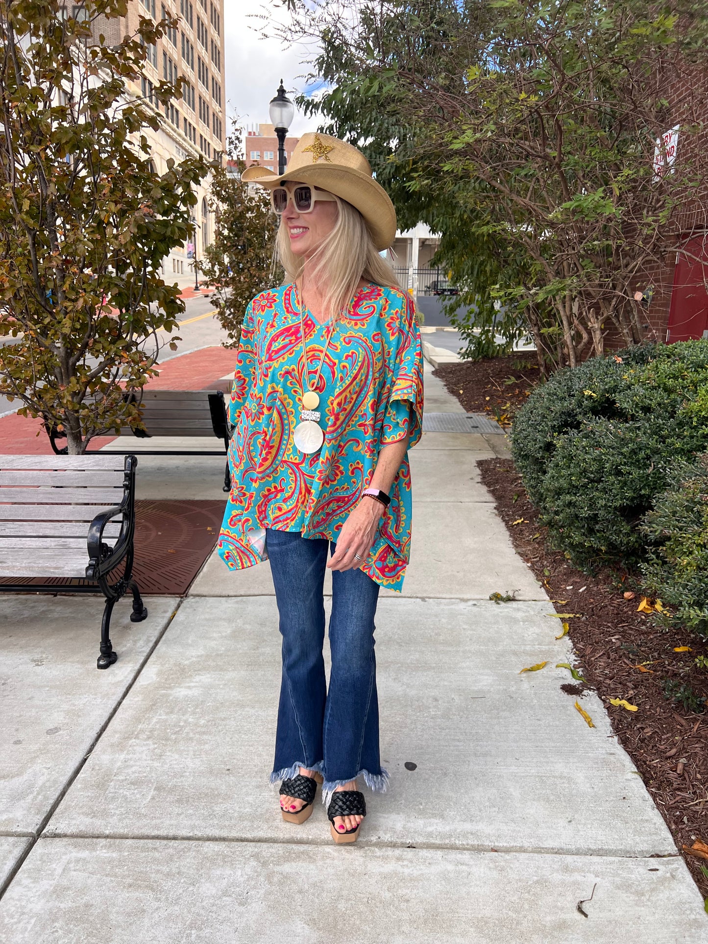 Western Paisley Poncho Top