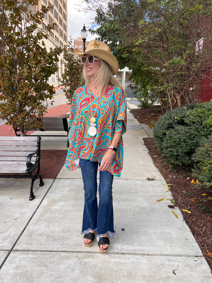 Western Paisley Poncho Top