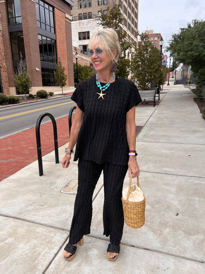 Textured Black Pant Set