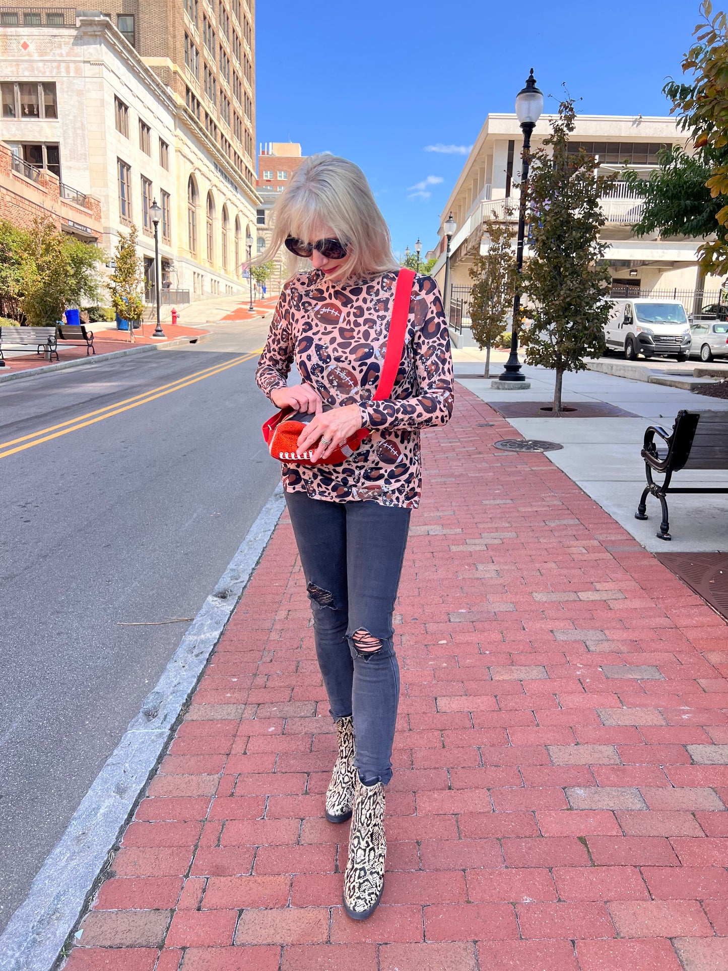 Sheer football printed top