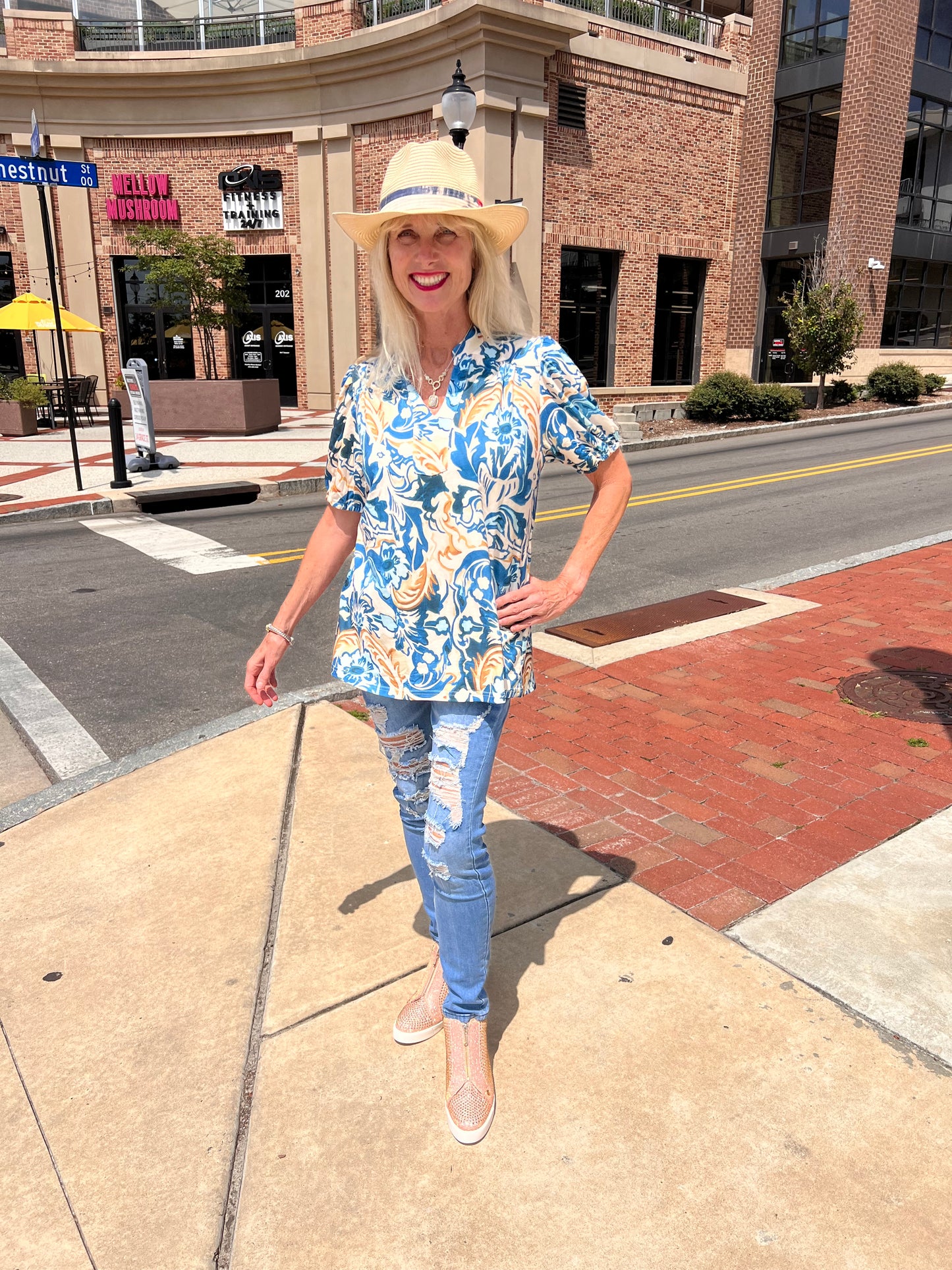 Blue floral top