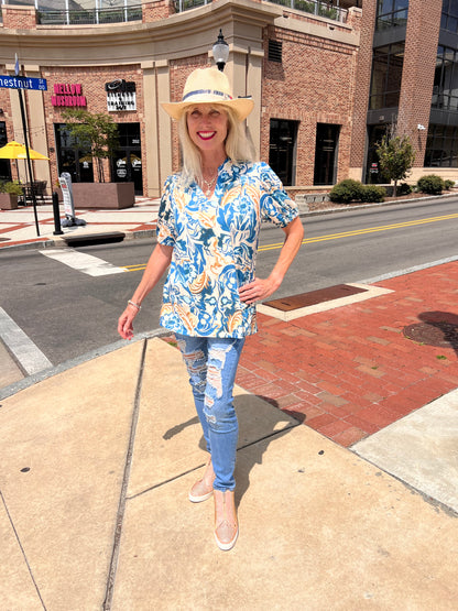 Blue floral top