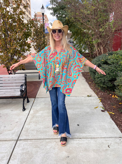 Western Paisley Poncho Top