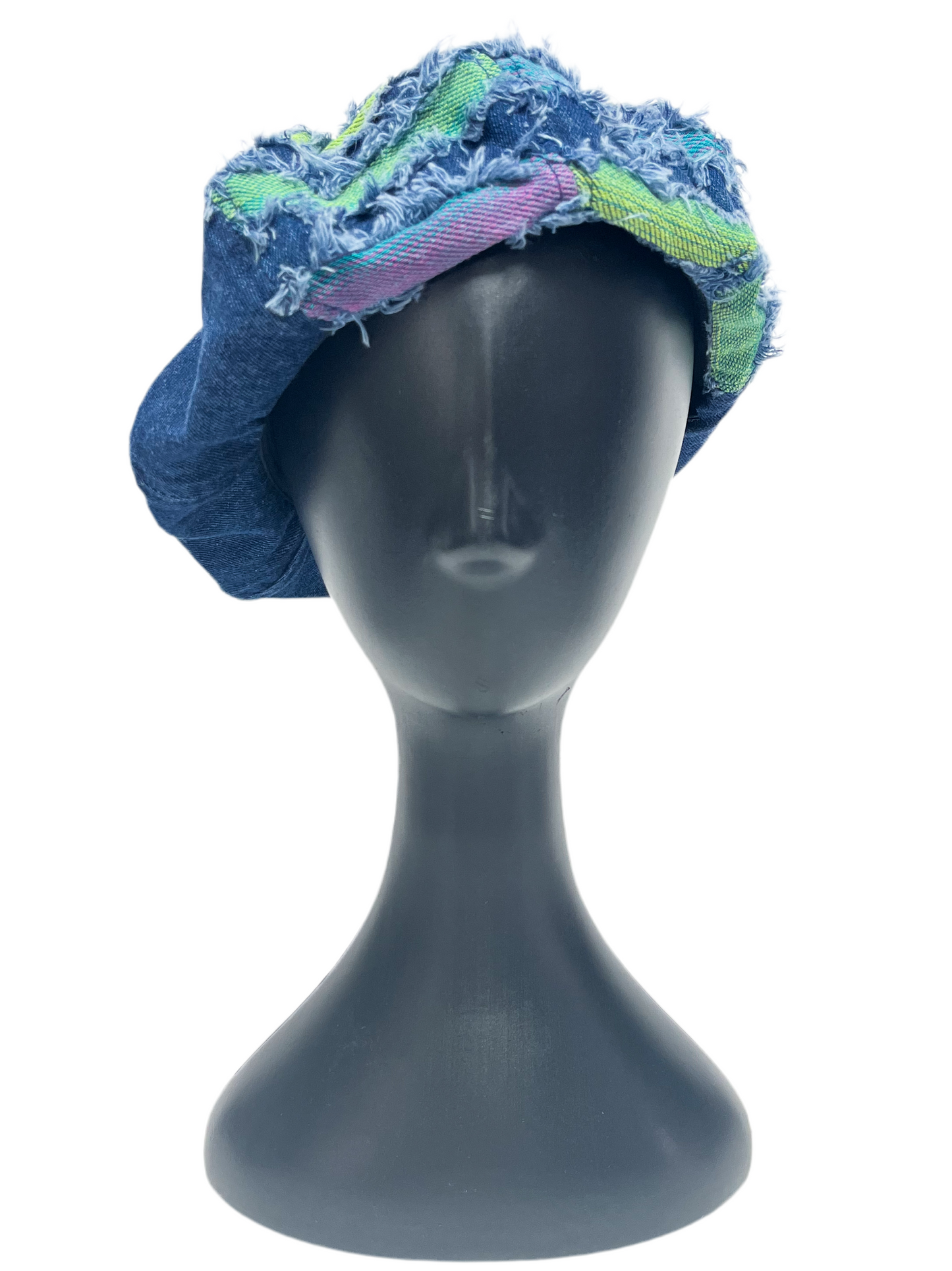 Distressed denim beret hat