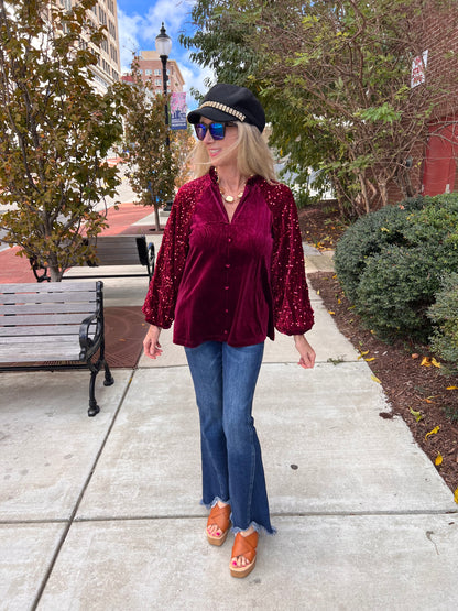 Burgundy Fleece w/Sequin Long Sleeves