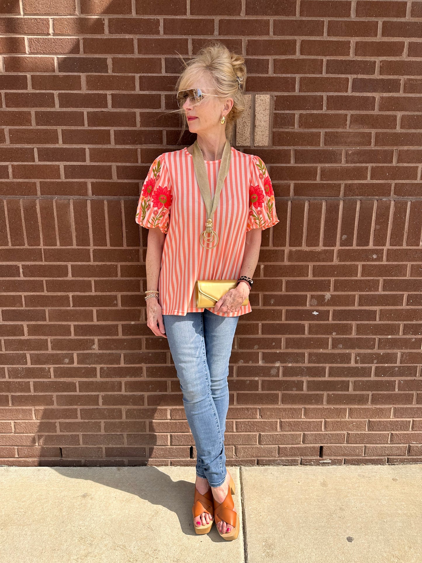 Striped floral sleeve top